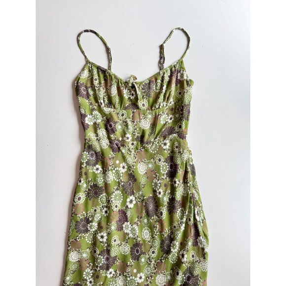 Aritzia WILFRED Bellow Green Floral Crepe Gathered Bust Midi Slip Dress, Size 2 - Picture 5 of 15